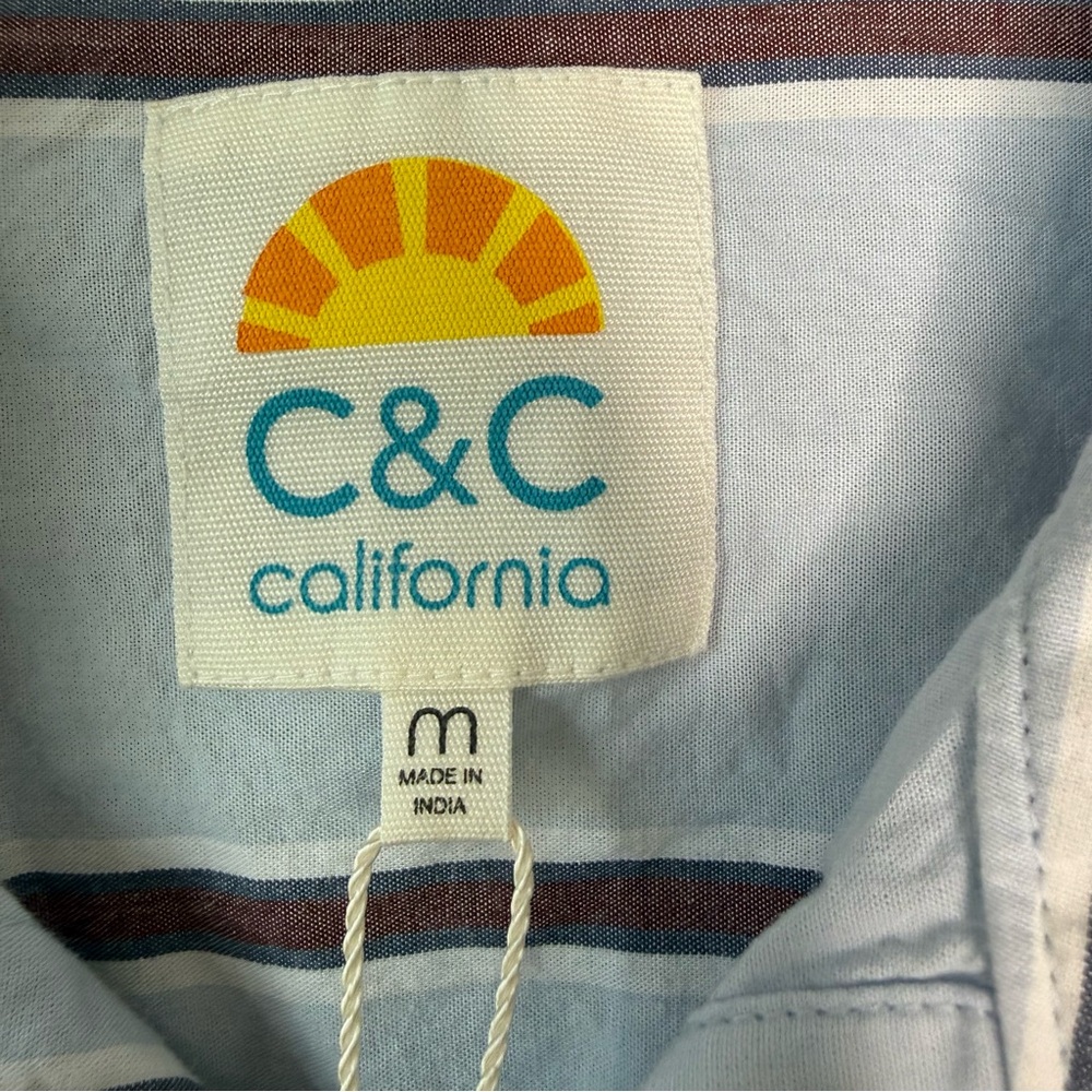 C & C California | NWT 100% Blue and Brown Stripe 100% Cotton Button Down Shirt - Picture 4 of 9